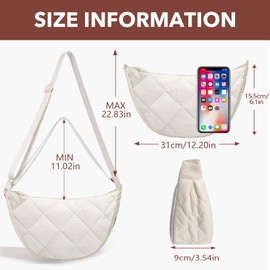 LOCCY Women's Crescent Moon Crossbody Shoulder Bag, Nylon Portable Crescent Moon Shoulder Bag with Adjustable Strap, Off-white