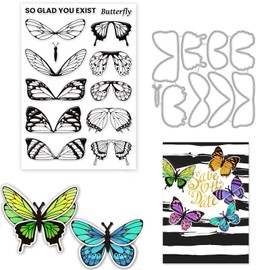 ORIGACH Butterfly Stamp and Cutting Dies Set for Card Making, Butterfly Metal Embossing Stencils and Clear Stamp for DIY Scrapbooking Photo Album