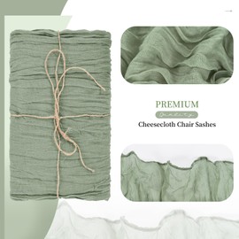 Showgeous 20 PCS Sage Green Cheesecloth Chair Sashes Rustic Chair Decorative Bows Designed Chair Cover for Wedding Aisle Banquet Party Home Kitchen Decoration (16 x 108 inch)