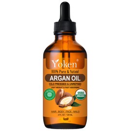 Yoken Argan Oil for Hair, 4 Fl Oz Pure and Natural Morocco Argan Oil, Argon Oil For Hair, Scalp, Face & Skin Care, 100% Cold Pressed Hair Conditioner, Unrefined Argon Nails Carrier Oil