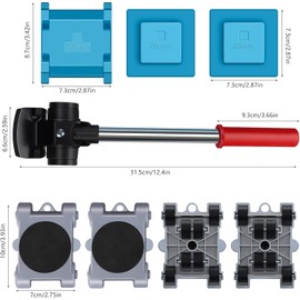 Furniture Transport Roller Set 8 Pieces - Furniture Lifter Tool Set - Device Lifter - Contains 4 Furniture Rollers, 3 Raising Pads, 1 Handle - Rubber Handle - Non-Slip Design for Heavy Furniture
