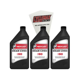 Cyclemax Three Pack compatible with Mercury 8M0222063 SAE 90 High Performance Gear Lube 1 Quart Bottle Contains Three 8M0222063 SAE 90 High Performance Gear Lube 1 Quart Bottle and a Funnel