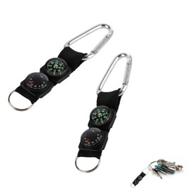 2PCS Mini Compass, 2 in 1 Mini Compass with Split Rings Hiking Guiding Thermometer Keyring Keychains Compass Keychain Compact Compass Clip on Compass for Backpacks Pocket
