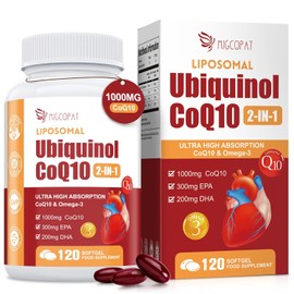 1000mg Liposomal CoQ10 Ubiquinol with Omega-3 Softgels, Advanced Coenzyme Q10 High Strength & Absorption, Naturally Fermented CoQ10 Supplement for Antioxidant, Heart & Energy Support - 120 Count