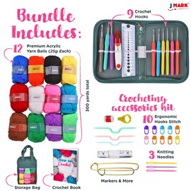 J MARK Acrylic Crochet Kit for Beginners – Premium Crochet Starter Kit for Adults Bundle
