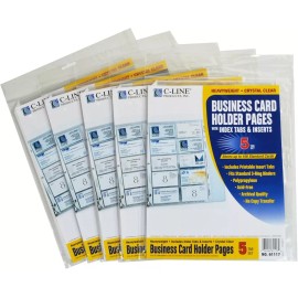 C-Line Business Card Holder Pages, Poly with Tabs/Inserts, 20 Cards/Page, 11 x 9
