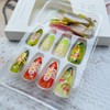 24Pcs Flower Press on Nails Medium Almond False Nails Glossy