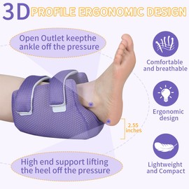 Ehucon 3D Heel Protectors Bed Sore Pillow Cushion for Pressure Sores,Foot Pillows Support Boot for Bedridden Patients Supplies（Purple Pack of 1）