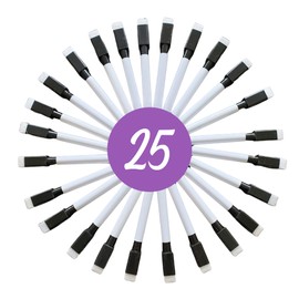 Kitastik 25 Dry Wipe Board Pens and Eraser Built-in White Board Markers Black | Magnetic Dry Wipe Pens Fine | No Plastic Packaging - Boxed White Board Pens and Erasers | Whiteboard Pens black (25)