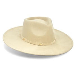 FLUFFY SENSE. Big Wide Brim Felt Rancher Fedora Hat for Women and Men - Boho Western Hat with 4 inches Flat Brim (US, Alpha, Medium, Cream Beige)