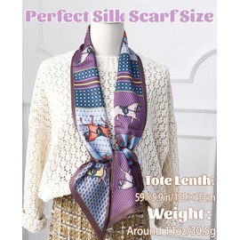 kcctoo 59” Long Silk Like Head Scarf Women's Fashion Square Neck Satin Scarfs for Bag Hair Scarves Gift 59 * 5.9”, J1 Purple Horse 59" X 5.9", 59” x 5.9”/150 x 15cm