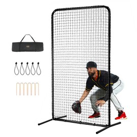 VEVOR I Screen Baseball for Batting Cage, 7x4 ft Baseball Softball Safety Screen, Body Protector Portable Batting Screen with Carry Bag & Ground Stakes, Heavy Duty Pitching Net for Pitchers Protection