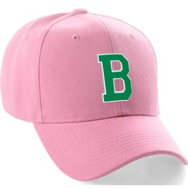 Daxton Classic Baseball Hat Custom A to Z Initial Team White Green Letter, Pink Cap Letter B