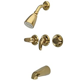 Kingston Brass KB232LL Tub and Shower Faucet with 3-Legacy Lever Handle, Polished Brass 5-Inch Spout Reach