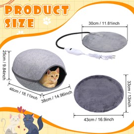 Beeveer 18.1 Inch Heated Cat Bed, Indoor Heated Cat Cave, Heated Cat Pad Cat Bed Warmer Thermal Pet Bed with Removable Waterproof Heater for Kitty Small Dogs Gray