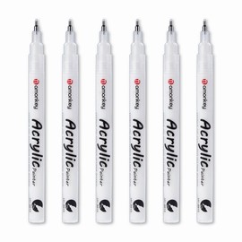 Acrylic Markers, White, 0.02 inches (0.5 mm), Extra Fine Point, Set of 6, Fluorescent, Water Resistant, Quick Drying, Multi-Purpose Acrylic Pen
