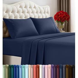 Utopia Bedding Queen Size Sheet Set – 4 Piece Bed Sheets, Soft and Breathable Microfiber, Includes 1 Fitted Sheet, 1 Flat Sheet and 2 Pillowcases – Oeko Tex (Navy)