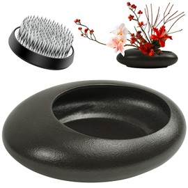 Flower Frog Vase Kit, Ikebana Floral Arrangement Ceramic Water Drop Pot Flower Arrangement Vase Kit (Dark Brown Large Size)