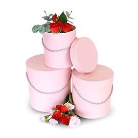 Premium Quality Round Flower Box, Gift Boxes for Luxury Flower and Gift Arrangements, Set of 3 pcs (Pink)