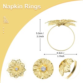 Elvielsl Napkin Ring Set, 6/12 Pcs Metal Napkin Buckle Holder Gold Silver Hollow Triangle Napkin Ring Holders for Christmas Wedding Birthday Party Table Decorations (Gold Flower, 12 Piece)