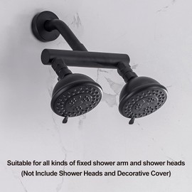 AZOS Black Double Outlet Manifold with Brass Shut Off Valves, Bathroom Two Fixed Shower Head Manifold - Can Connect 2-Showerheads - All Brass Adapter, Double Enjoyment