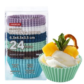 U Chef Set de 24 Moldes de Silicona para Hornear Cupcakes,C apacillos Reutilizables, Molde para Cupcakes Antiadherentes y Resistentes, Moldes de Silicona para hornear Muffins Suaves (Colores suaves)