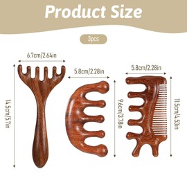 InnoHHustle 3 Pcs Wooden Head Scalp Massager Comb Deer Antler Comb Half Circle Combs Fish Sandalwood Scalp Massager Wooden Gua Sha Scraping Massage Tool for Head Face and Neck