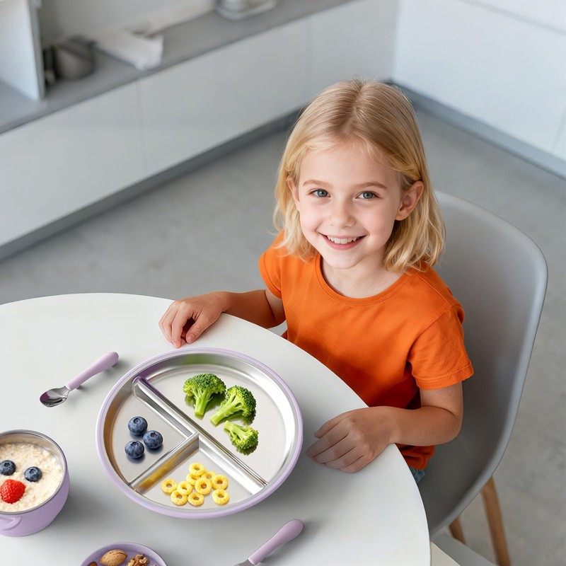Bakpoco Stainless Steel Suction Plates for Toddlers, 9" Divided Kids