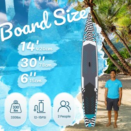 Paddle Board 14'x30’’ Inflatable Paddle Board with Complete SUP Accessories, Anti-Slip EVA Deck, Air Pump, Removable Fins, Carrying Handle, Backpack for Adult