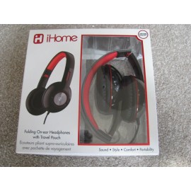iHome Brand New iHome iB45 On-Ear Folding Headphones with Travel Pouch Red