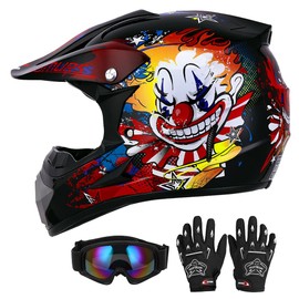 Oumurs DOT Youth Dirt Bike Helmet with Goggles & Gloves for 5-14 Years Old, Kid ATV Helmets for Youth Boys Girls, Four Wheeler Helmet Kids, Motocross BMX MX UTV Offroad Street Go Kart Dirt Bike Joker