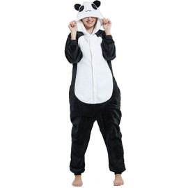 chuangminghangqi Adult Animal Pyjamas Unisex Adult Pyjamas Women's Animal Costumes Onesie Flannel Jumpsuit Costume Jumpsuit Men's Carnival Party Outfit, Panda-Black