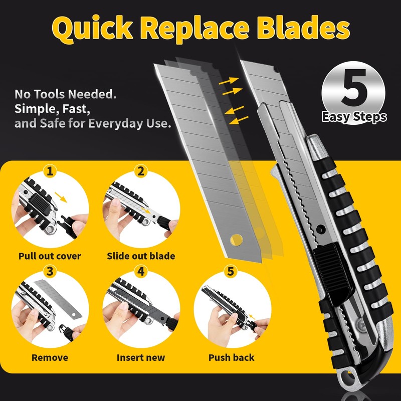 TECKWRAP Utility Knife, Retractable Box Cutter Heavy-Duty Knives for Cardboard,