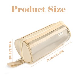 BAYTORY Clear Pencil Case, Large Capacity Transparent Pencil Case, Waterproof Stationery Pouch with 8 Compartments, Pen Storage Case with Handle, for Makeup Travel, School & Office Supplies (Beige)