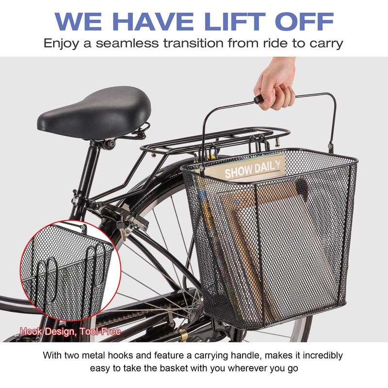 Pannier Bike Basket with Handle - Detachable Rear Wire Baskets