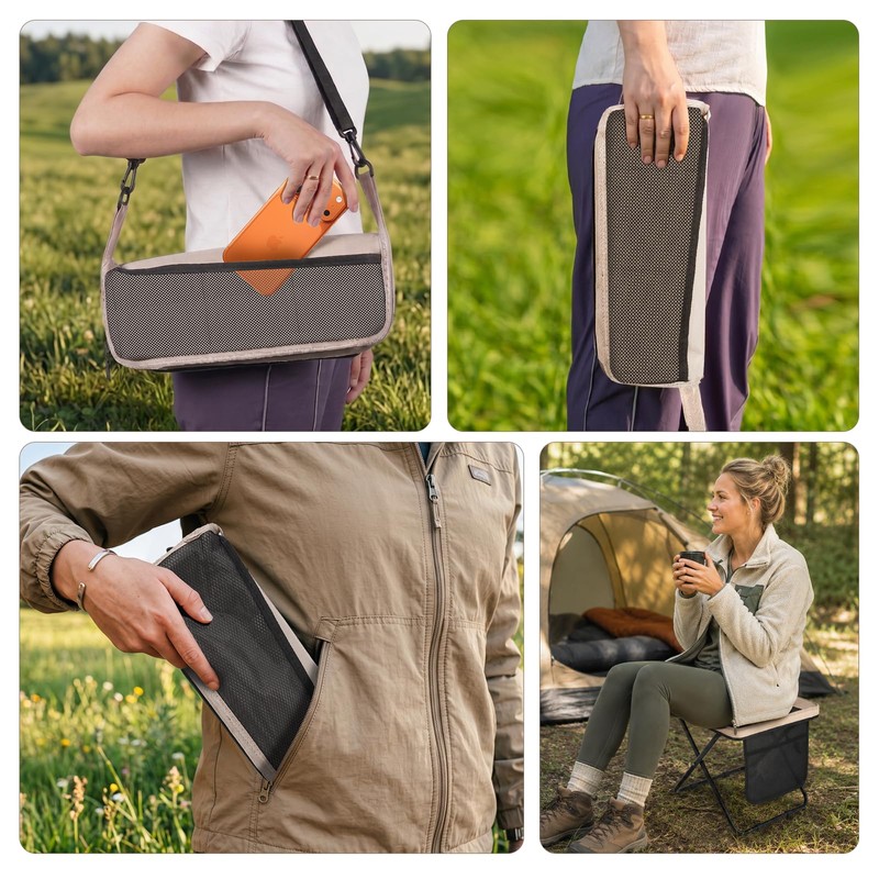 Soly Portable Folding Stool,14.2"Collapsible Camp Stool with Storage Pocket