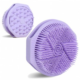 Dual-Sided Silicone Body Scrubber,2-in-1 Silicone Loofah for Shower Exfoliating Body Brush Buffer Scrubber for Men and Women for All Skin,Scalp Massager Lather Well＆Easy to Clean (Purple)