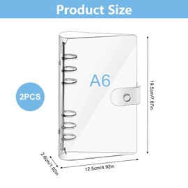 Pack of 2 Ring Binder A6 Ring Binder, Transparent Loose Binder, Waterproof Ring Binder A6, Refillable Ring Binder with Press Stud Notebook Protection for Office, School, Journal, Book