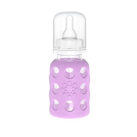 Lifefactory 4-Ounce BPA-Free Glass Baby Bottle with Protective Silicone Sleeve and Stage 1 Nipple, Lavender