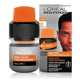 L’Oreal Paris Men Expert One Twist Mess Free Permanent Hair Color, Mens Hair Dye to Cover Grays, Easy Mix Ammonia Free Application, Jet Black 01, 1 Application Kit