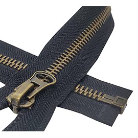 Metal Zipper Fastener Size #5 Open End Antique Brass Heavy Duty Single Slider Zip Sewing Accessory (Black, 60cm (23.5''))