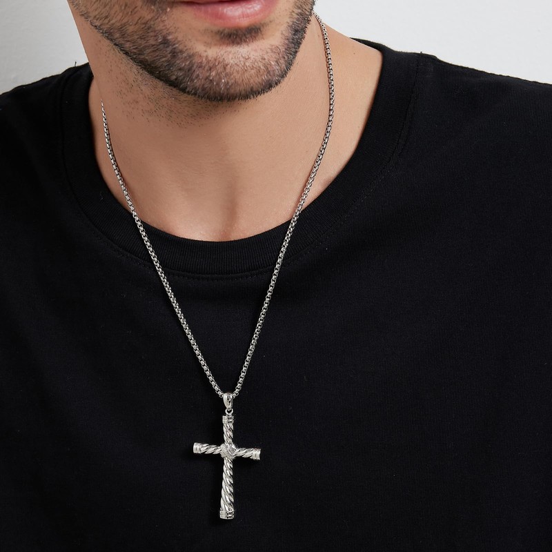 Men Cross Necklace Large Cross Necklace for Men Stainless Steel