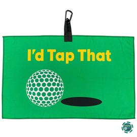 Giggle Golf I'd Tap That Green Waffle Weave Golf Towel, Microfiber Tee Bag with 4 Tees & Double Sided Poker Chip