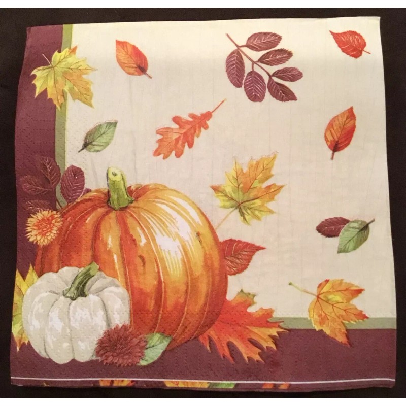 TWO Thanksgiving Autumn Fall Paper Napkins For Decoupage Cornucopia Pumpkins