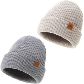 2 Pack Beanie for Toddler Boys Elegant Warm Boys Beanie Classic Grey Knit Winter Hat for Kids