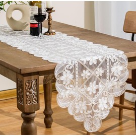 OOKSEN Lace Table Runners, Embroidered Lace Runners for Tables Elegant Vintage Dresser Runner, Floral Boho Coffee Table Runner for Fall Holiday Wedding Party, 16x47in