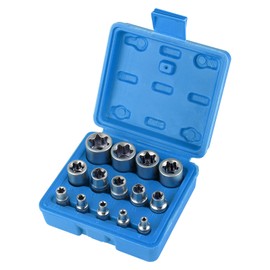 CPROSP 14-Piece External Torx Socket Wrench Set 1/2 inch, 1/4 inch, 3/8 inch, Torx E Nuts E4, E5, E6, E7, E8, E10, E11, E12, E14, E16, E18, E20, E22, E24 with Blue Storage Box