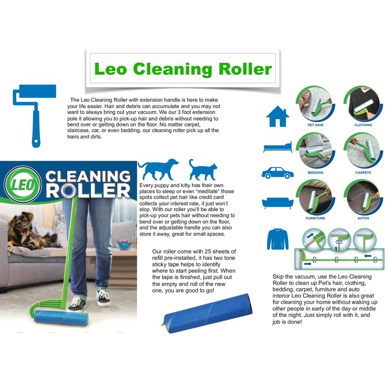 Leo Large 10-Inch Wide Lint Roller Refills 25 Sheets with