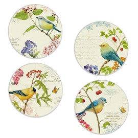 Coasters for Drinks, Bird and Butterfly Vintage Absorbent Coaster Set of 4 with Cork Base,Ceramic Drink Coasters for Cold Drinks Wine Glasses Cups Mugs,Housewarming Gifts for Home Decor