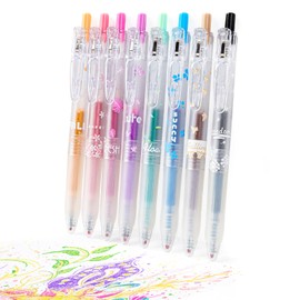 HANKU 8 Color Retractable Gel Pens Colorful Glitter Gel Pen Set Japanese Style 0.7mm Aesthetic Colored Pens for Office School Stationery Supplies (8B)…